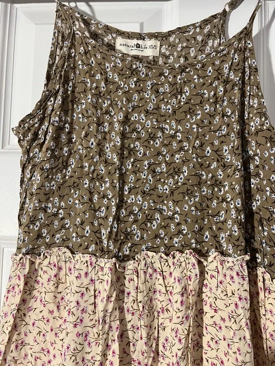 NATURAL LIFE Olive and Blush Floral Tiered Maxi Dress - Picture 2 of 3